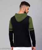 Black cotton men's hoodie t-shirt, printed design, long sleeves, trendy hoodies by Woostro