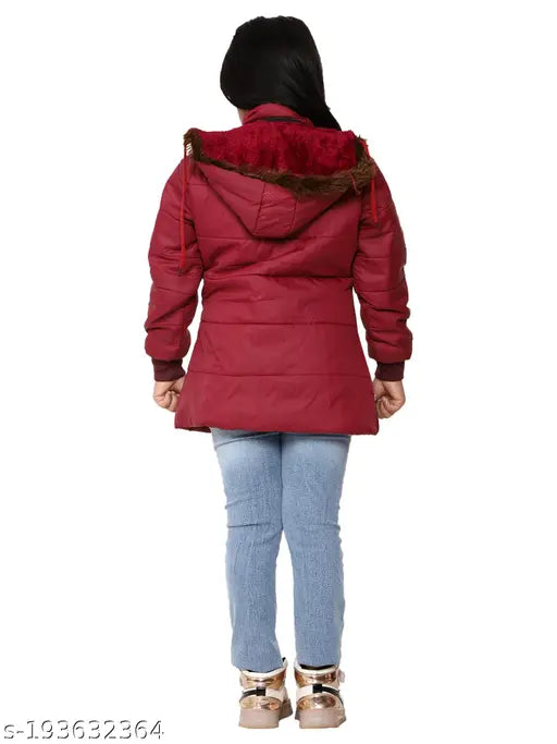 Red coat with fur hoodie on display