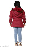 Red coat with fur hoodie on display