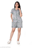 Fashionable hosiery print nightshirt and shorts set for girls and women, ideal for casual nightwear
