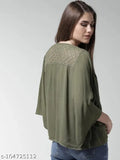 Viscose rayon bell sleeves top, solid net, three-quarter sleeves, comfort fit - La Zoire India