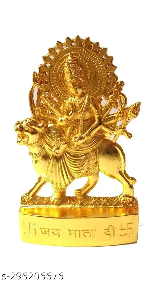 Brass gold, 7cm tall SJ Maa Durga metal idol, Indian Navratri decorative showpiece