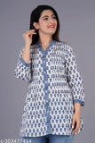 Indigo blue embroidered cotton printed pintuck top with three-quarter sleeves, Indian origin
