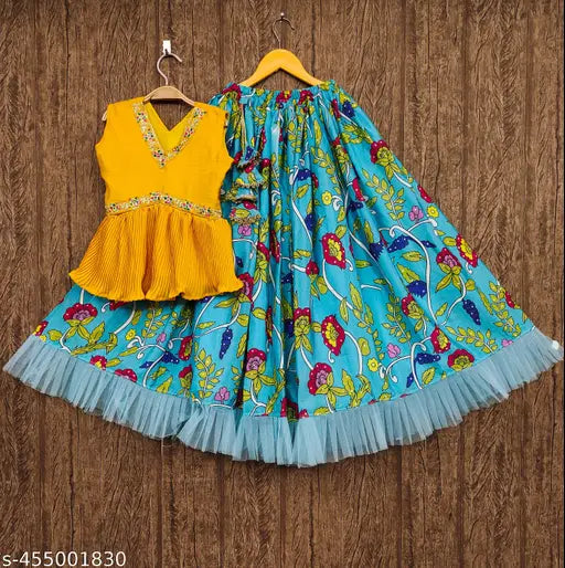 Chiffon Lehenga Choli for girls (3-11 years), floral embroidered design, Indian traditional wear