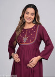 Purple rayon embroidered maternity kurta, long kurta, for festivals