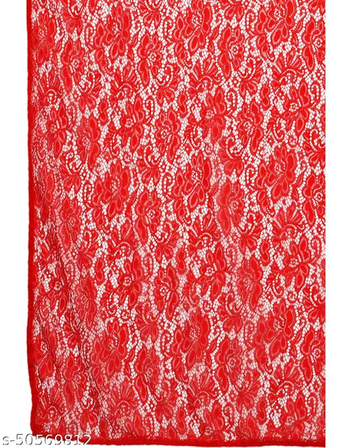 Red dyed piping saree, net fabric with embroidered pattern, Indian origin, free size (5.4m length)