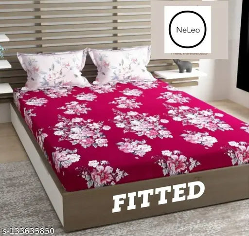 Glace Cotton, premium king-size elastic fitted bedsheet with floral print & 2 pillow covers (108x108 inches, 20x30 inches pillows), ideal for summer