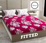 Glace Cotton, premium king-size elastic fitted bedsheet with floral print & 2 pillow covers (108x108 inches, 20x30 inches pillows), ideal for summer