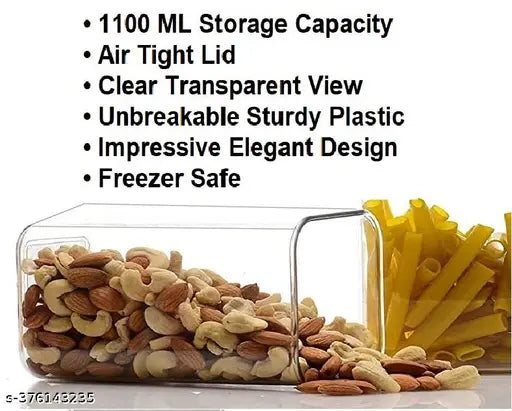 10-piece set of 1100 ml airtight plastic kitchen containers, ideal for dry fruits and cereals, unbreakable and sturdy, transparent jars with secure lids