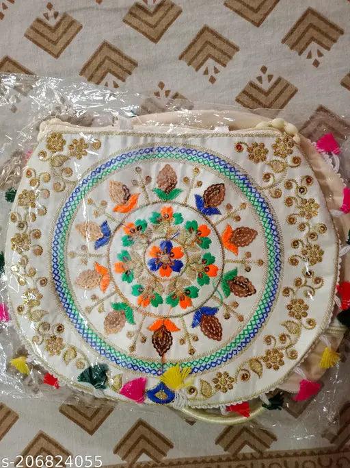 Handbag, embellished with multi-colored sequins and embroidery