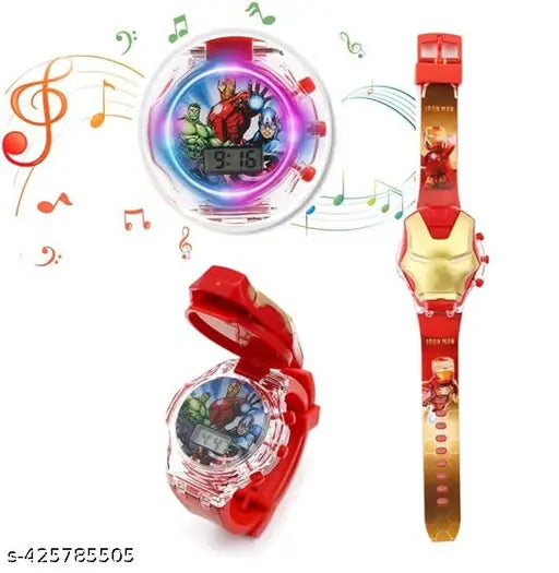 Multicolor Spiderman digital watch, red synthetic strap with asymmetrical dial and multicolor backlight for kids' casual wear