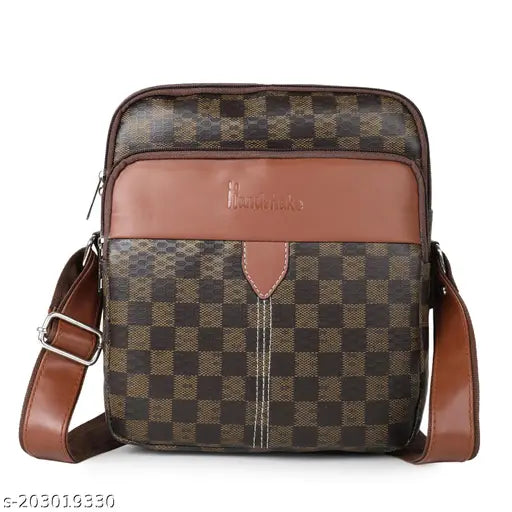 Synthetic leather crossbody bag with shoulder strap, brown with gold zip closure