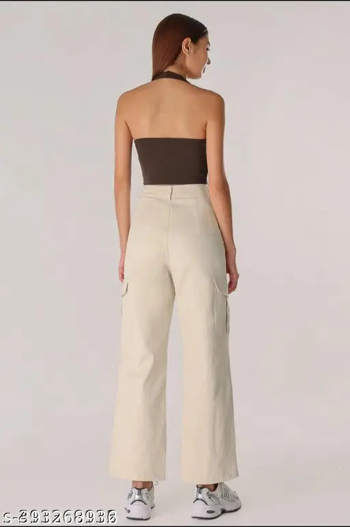 Tan cargo pants with rolled up legs