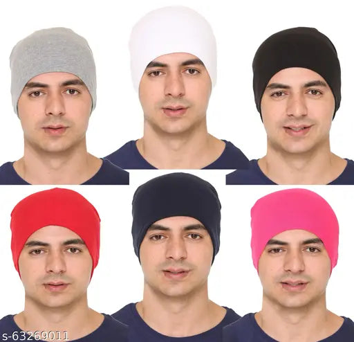Lycra solid skull cap, ideal for men. Comfortable one-size fit from India