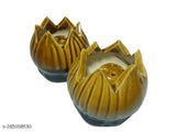 Ceramic lotus-shaped incense stick holder (2.5*2.5*2.5 inches), set of 2 for pooja samagri, Indian-crafted Agarbatti stand combo