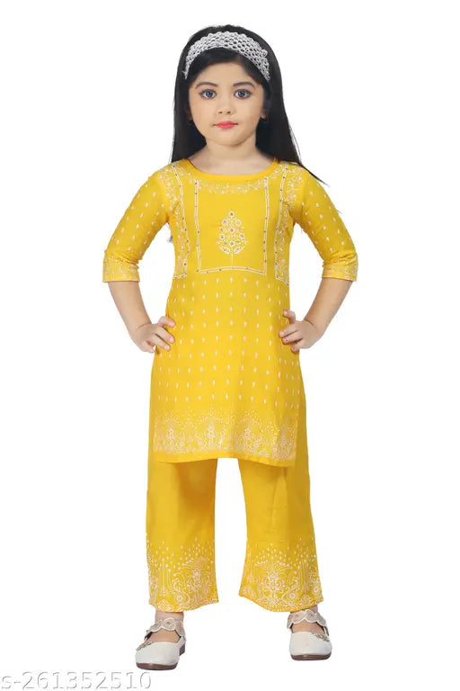 Kids Rayon Plazo Set, printed top and bottom, three-quarter sleeves, perfect for festive occasions, Indian origin