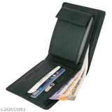 Green Faux Leather Men's Travel Wallet - 10 Card Slots, compact, solid pattern, durable, portable, lightweight, ideal gift accessory for men, Made in India
