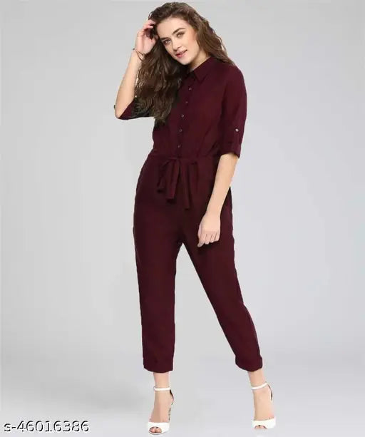 Fancy feminine women's jumpsuit in crepe, solid net, XL size (Bust 41in, Length 48in, Waist 34in), Indian origin