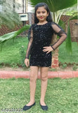 Girl in black dress with lace sleeves