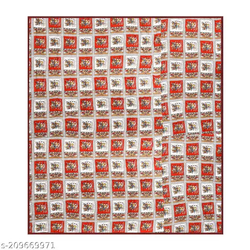 Single red chokda blanket, heavy ultrasoft, animal print, 152x228 cm, Rajasthani Jaipuri, KEERRAZ