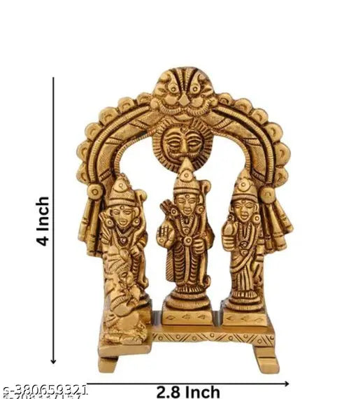 Brass Ram Darbar statues: Rama, Sita, Laxman, Hanuman idols, Indian spiritual sculptures, 7cm x 10cm x 5cm set
