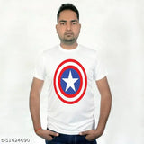 White polycotton men's shield print round neck t-shirt, perfect for casual wear and various occasions
