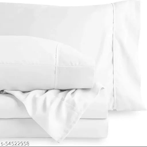 White cotton sateen 300 TC pillow cover, solid color bedsheet.