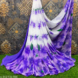 Purple georgette flower leaf print sari