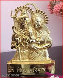 Gold-plated HaridwarDivine Shiv parivar idol for car dashboard, features Shiv ji, Parvati, Ganesh murti. Golden metal temple decor piece for home or office