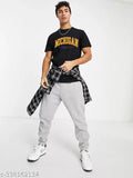 Black and orange cotton blend slim-fit t-shirt with printed pattern, men's half sleeve, round neck