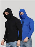 Men's cotton blend lightweight hooded T-shirt with pocket and built-in mask, available in S, M, L, XL. Urban style, protective, and trendy hoodie set for casual wear and streetwear