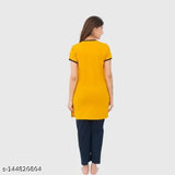 Printed polycotton summer night suit set, short sleeve t-shirt & pyjama with pocket & elastic waistband, Dartline Women's wear in 'Summer Night' design, India origin