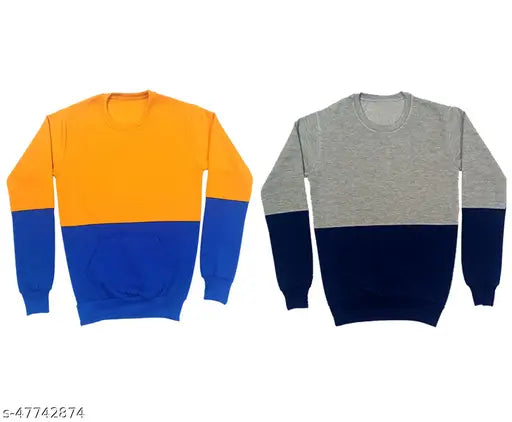 IndiStar Boys Wool Colorblocked Fleece Sweaters for Winters (pack of 2), full sleeves and kangaroo pockets