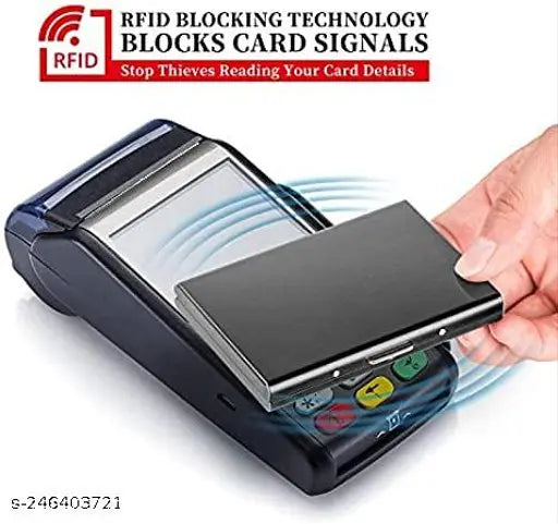 Stainless steel RFID-blocking wallet case, solid design for men & women travel protection