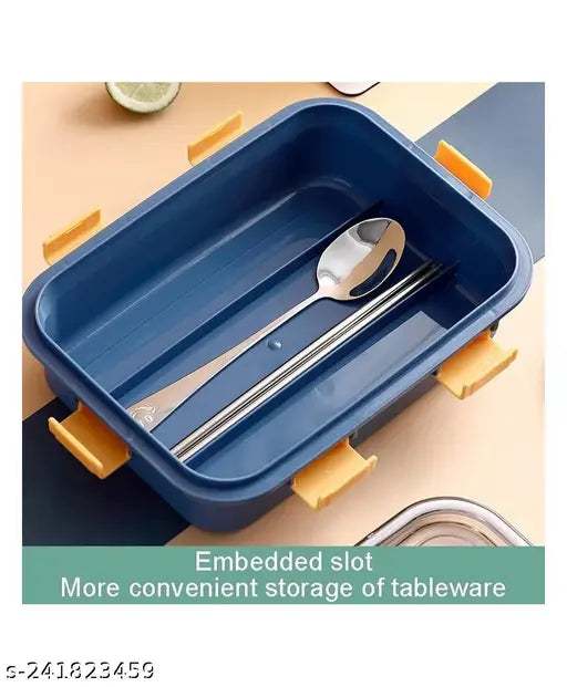 Stainless Steel Leak Proof 4 Compartment Lunch Box Bento Box for Adults & Kids, Tiffin Box Reusable Microwave Freezer Safe Food Containers with Spoon for Adults and Kids