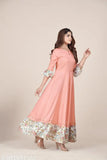 Peach designer long anarkali kameez with keyhole neck design