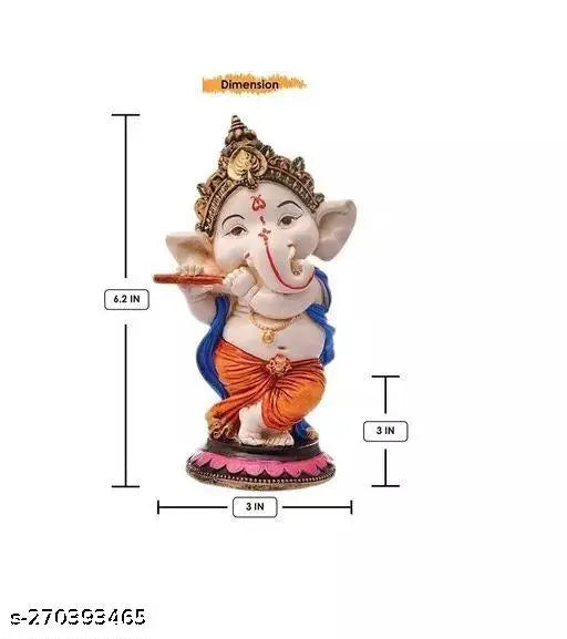 Handcrafted polyresin Ganesha statue for home or office decor, showcasing intricate detailing in vibrant colors, symbolizing luck and wisdom, Indian origin