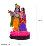 Ceramic Lord Radha Krishna Love Couple statue on lotus base, 13cm high - Indian temple decorative showpiece