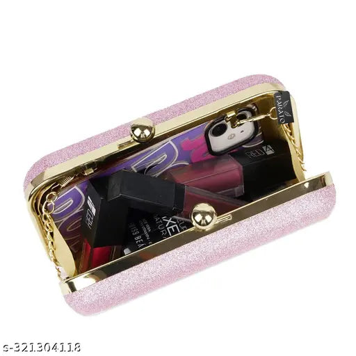 Premium designer clutch with golden strap, featuring a pocket on one side and a closure mechanism