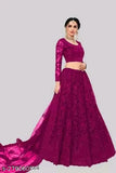 Embroidered net lehenga choli with detailed embroidery, semi-stitched for women's wedding wear. Indian-origin embroidered duppata included