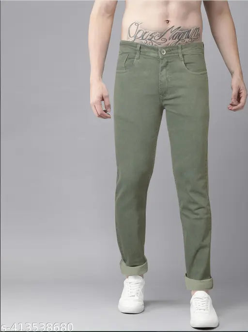 Men's slim mid-rise Pista jeans, solid denim, comfortable and stretchable, perfect for regular attire - size 30 (waist 31", length 42", hip 36")