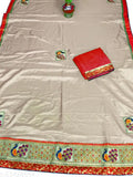 Vichitra Silk Mor Mukut saree, embroidered blouse on free size rack, Indian handloom