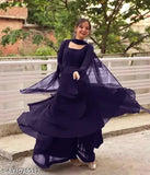 Ethereal Elegance Georgette Gown Palazzo Set with Dupatta, high-quality Indian crafted, long sleeves, solid pattern, S-XL sizes