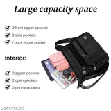 Black nylon waterproof crossbody bag with adjustable shoulder strap, multiple pockets