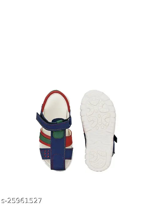 Blue leather trendy boys sandals, solid multipack 1, PVC fastening, Velcro detail on display
