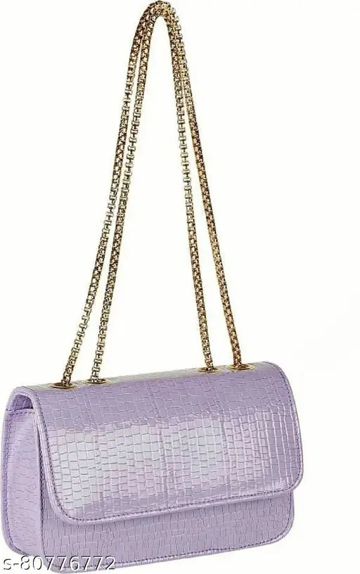 Purple polyurethane sling bag with magnetic button clasp