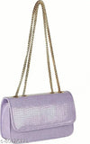 Purple polyurethane sling bag with magnetic button clasp
