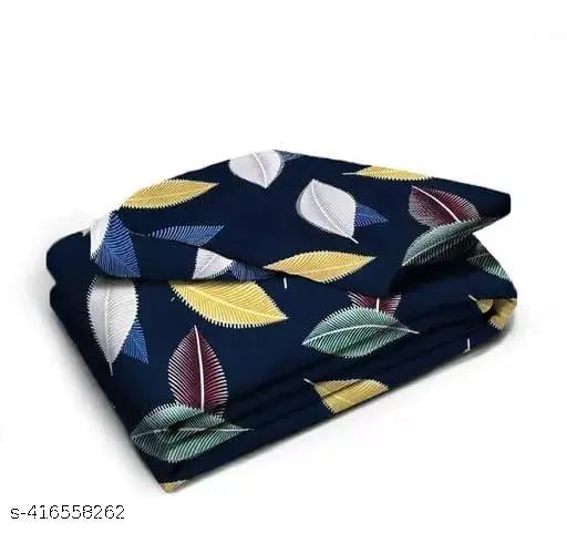 Navy blue 100% cotton fitted bedsheet with 2 pillow covers, botanical print, ideal for summer