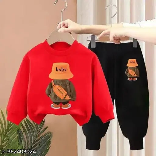 Woolen spring/autumn bear print casual wear set for boys: 2PCs of sweater pullover and bottom clothes for loungewear, sizes 18-10 years