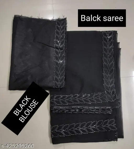 Georgette sari set, black, for weddings